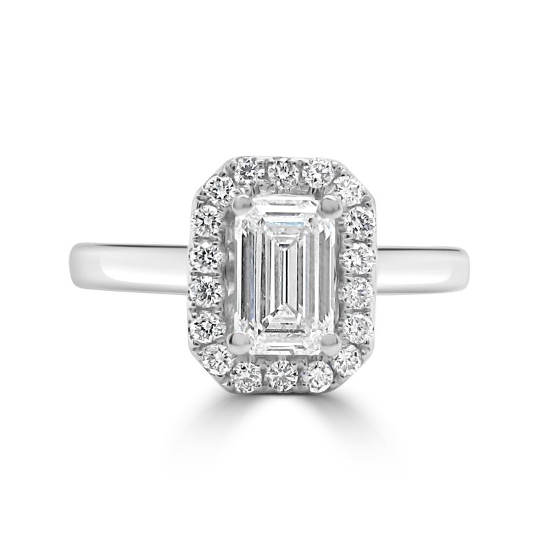 Platinum Emerald Cut Diamond Halo Engagement Ring 0.69ct