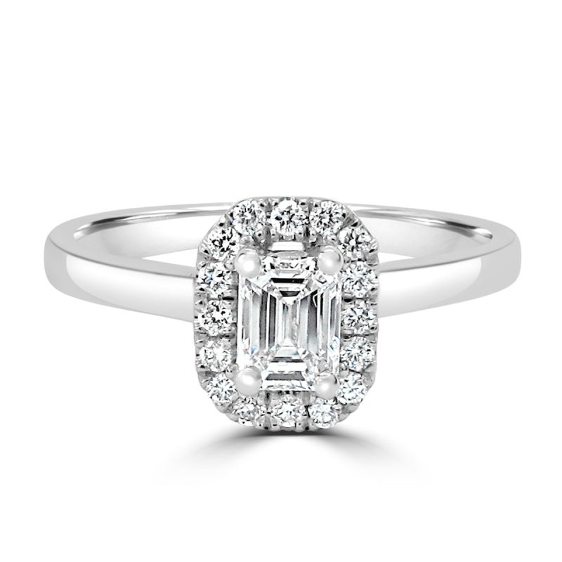 Platinum Emerald Cut Diamond Halo Engagement Ring 0.57ct