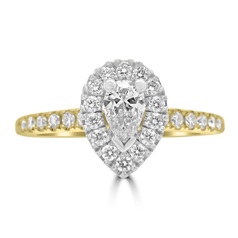18ct Yellow Gold Pear Cut Diamond Halo Engagement Ring 0.52ct