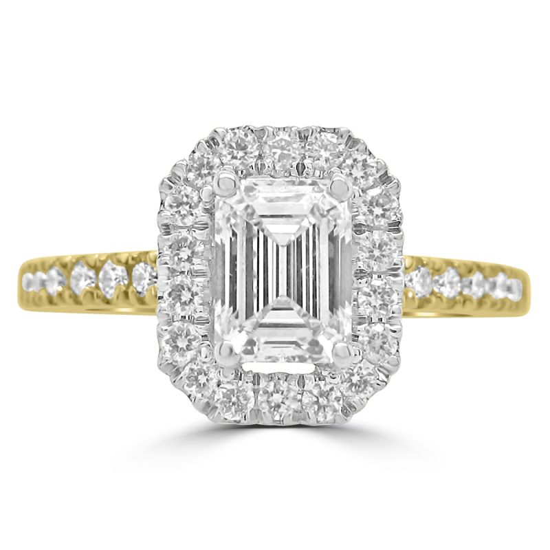 !8ct Yellow Gold Emerald Cut Diamond Halo Engagement Ring 1.08ct