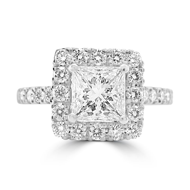 Platinum Princess Cut Diamond Halo Engagement Ring 1.68ct