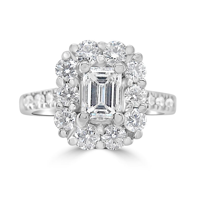Platinum Emerald Cut Diamond Halo Engagement Ring 1.30ct