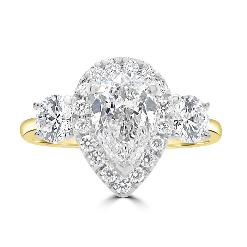 18ct Yellow Gold Pear Cut Diamond Halo Engagement Ring 1.31ct