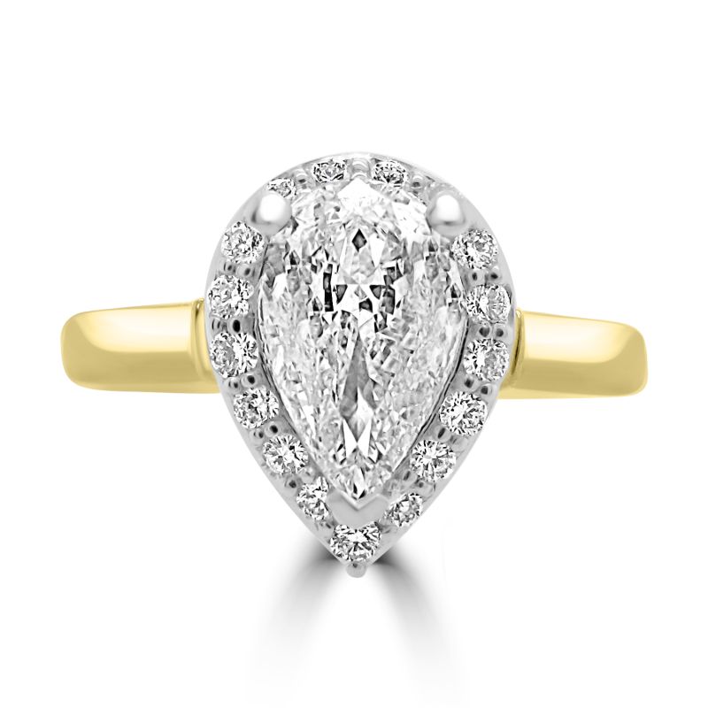 18ct Yellow Gold Pear Cut Diamond Halo Engagement Ring 0.60ct