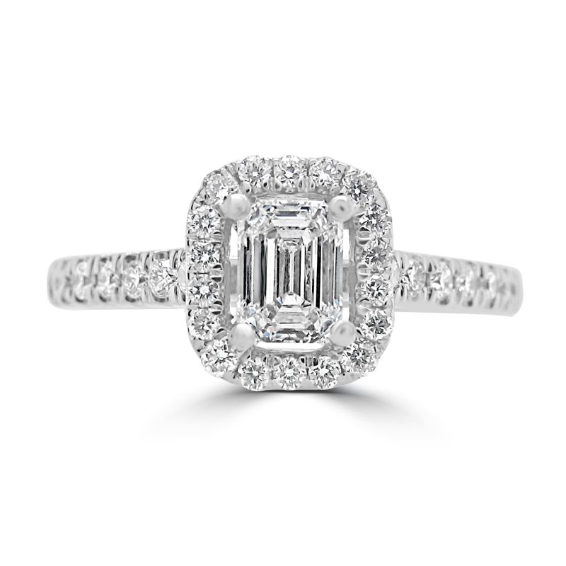 Platinum Emerald cut Diamond Halo Engagement Ring 0.74ct