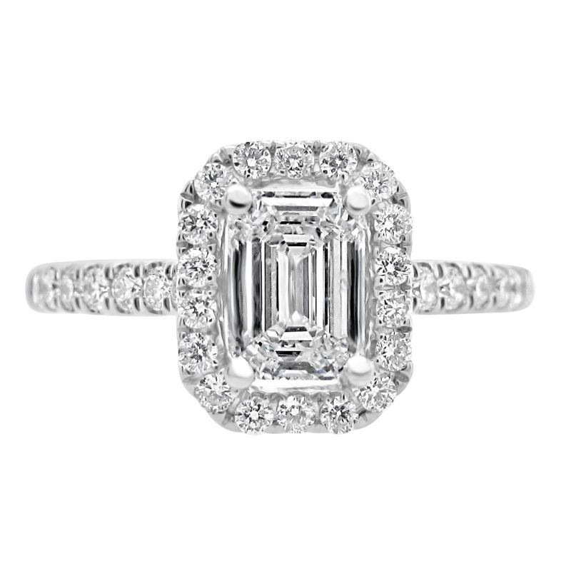 Platinum Emerald Cut Diamond Halo Engagement Ring 1.07ct