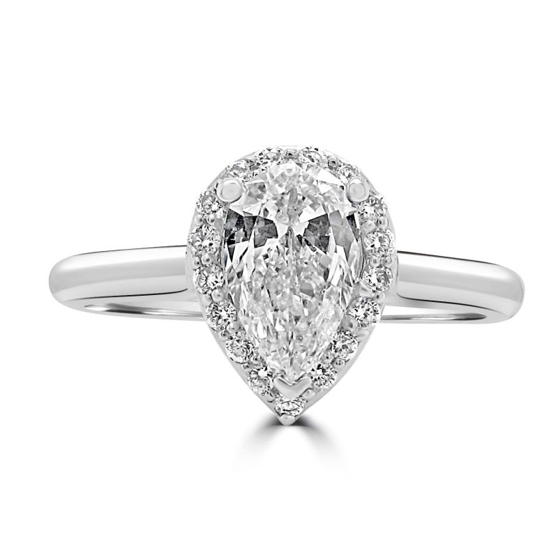 Platinum Pear Cut Diamond Halo Engagement Ring 0.60ct