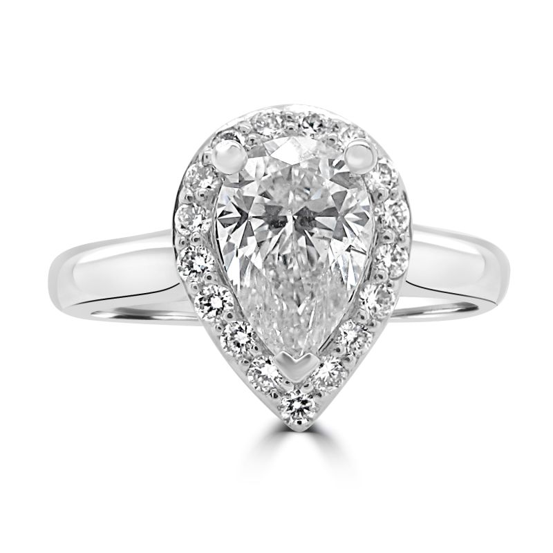 Platinum Pear Cut Diamond Halo Engagement Ring 0.97ct