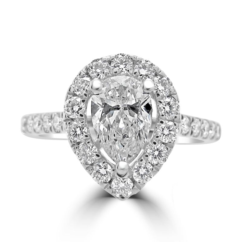 Platinum Pear Cut Diamond Halo Engagement Ring 1.97ct