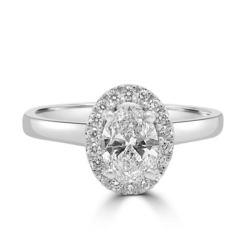 Platinum Oval Cut Diamond Halo Engagement Ring 0.63ct