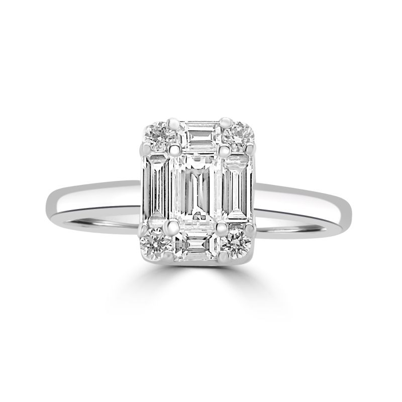 18ct White Gold Illusion Emerald Cut Engagement Ring 0.48ct
