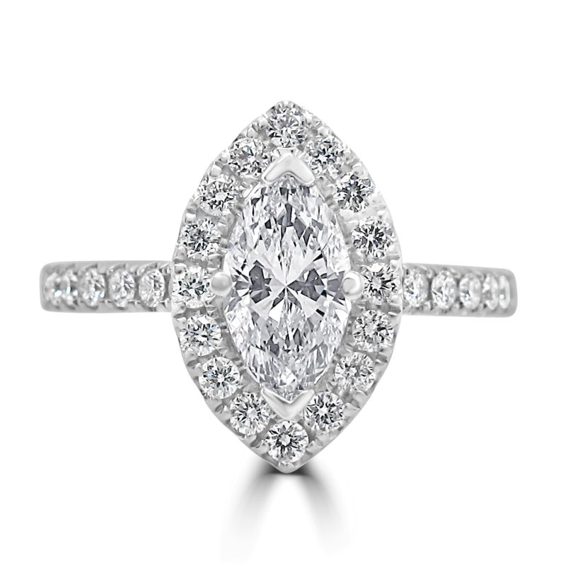 Platinum Marquise Cut Diamond Halo Engagement Ring 0.90ct