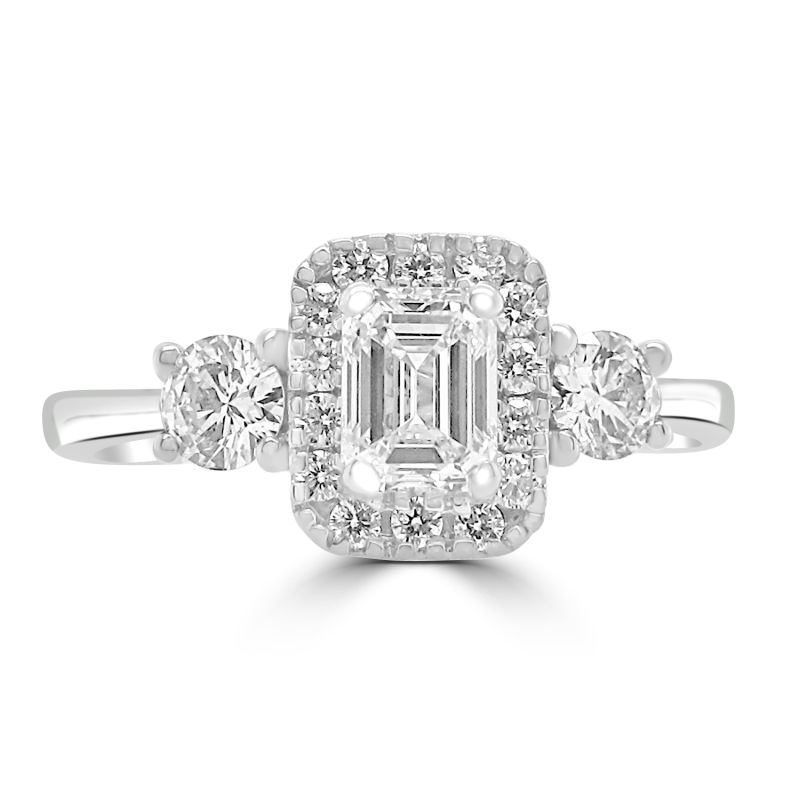 Platinum Emerald Cut Diamond Halo Engagement Ring 0.75ct