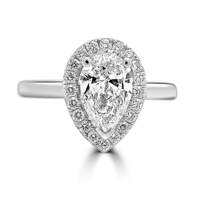Platinum Pear Cut Diamond Halo Engagement Ring 1.18ct