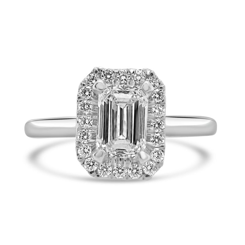 Platinum Emerald Cut Diamond Halo Engagement Ring 0.85ct