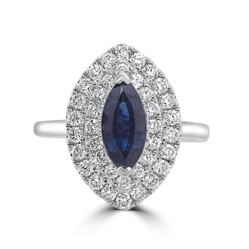 18ct White Gold Sapphire & Diamond Halo Engagement Ring 0.58ct