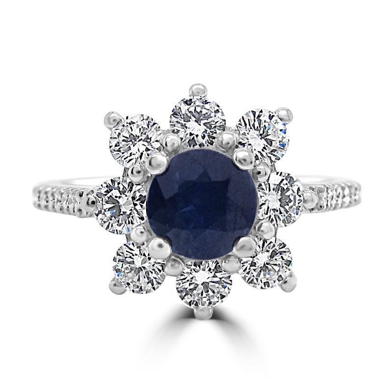 Platinum Sapphire & Diamond Cluster Engagement Ring 0.80ct