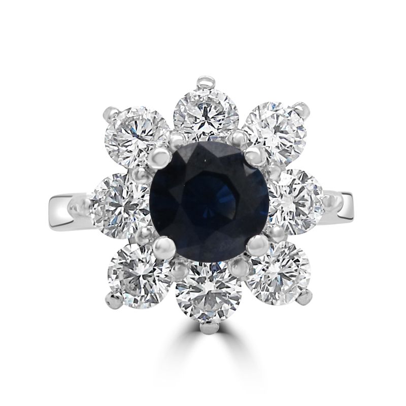 Platinum Sapphire & Diamond Cluster Engagement Ring