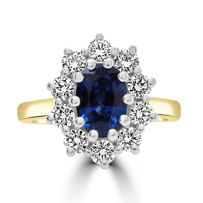 18ct Yellow Gold Sapphire & Diamond Cluster Ring 0.55ct