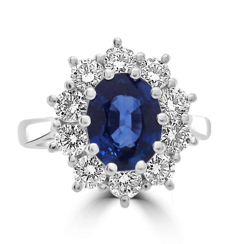 Platinum Sapphire & Diamond Cluster Ring 0.79ct