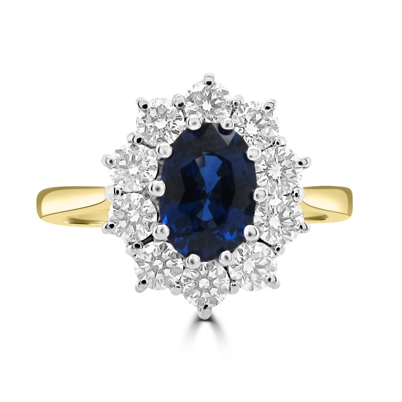 18ct Yellow Gold Sapphire & Diamond Cluster Ring 0.63ct