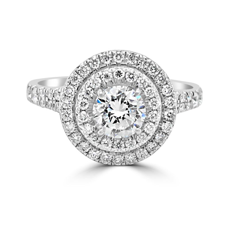 Platinum Brilliant Cut Diamond Halo Engagement Ring 1.00ct