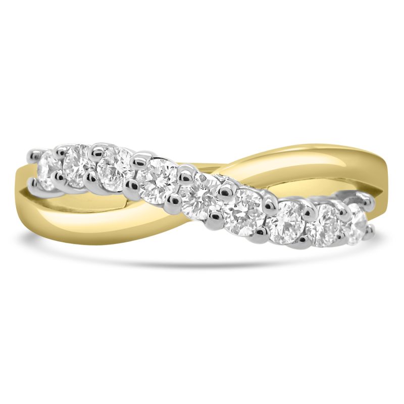 18ct Yellow Gold Brilliant Cut Diamond Crossover Eternity Ring