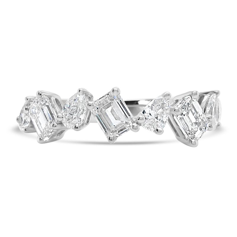 Platinum Emerald & Pear Cut Diamond Eternity Ring 1.00ct