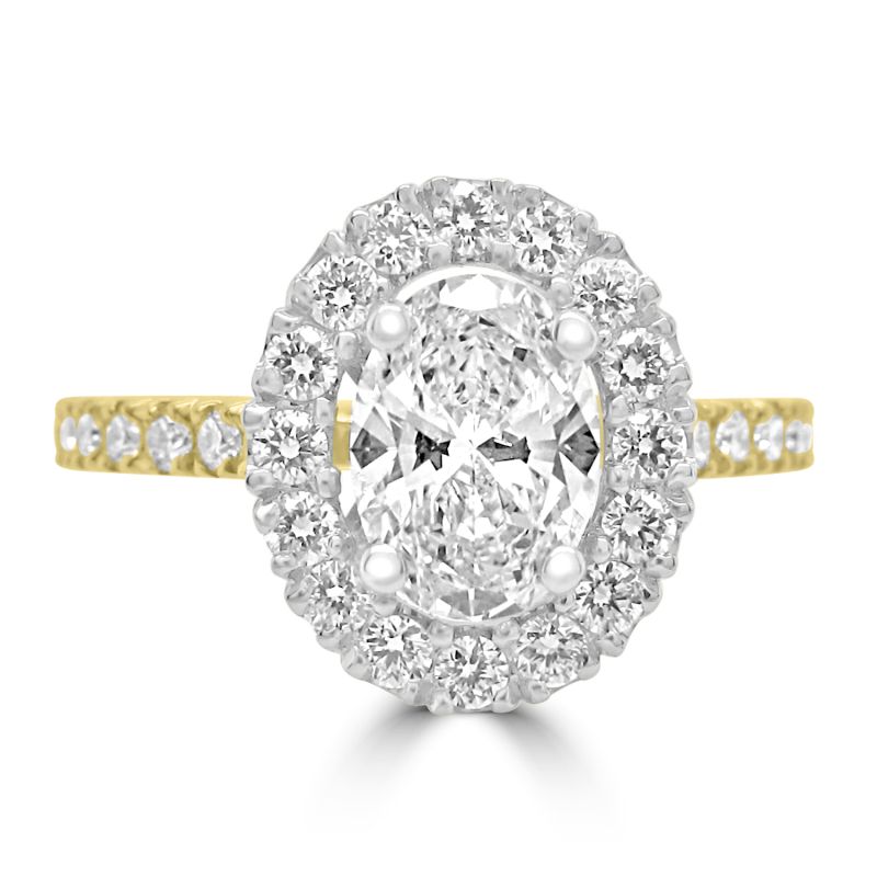 18ct Yellow Gold Oval Cut Diamond Halo Engagement Ring 1.34ct