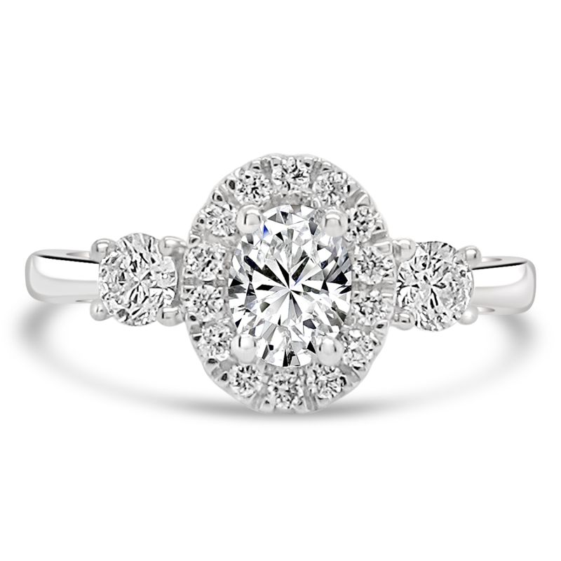Platinum Oval Cut Diamond Halo Engagement Ring 0.75ct