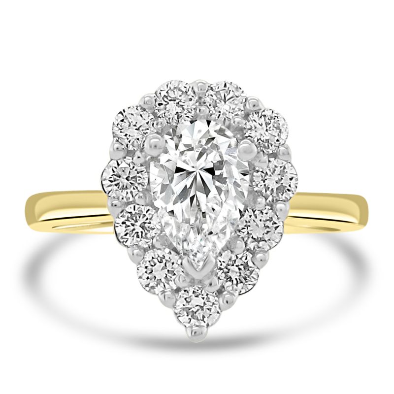 18ct Yellow Gold Pear Cut Diamond Halo Engagement Ring 1.20ct