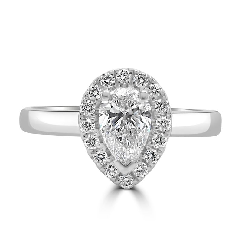 Platinum Pear Cut Diamond Halo Engagement Ring 0.48ct