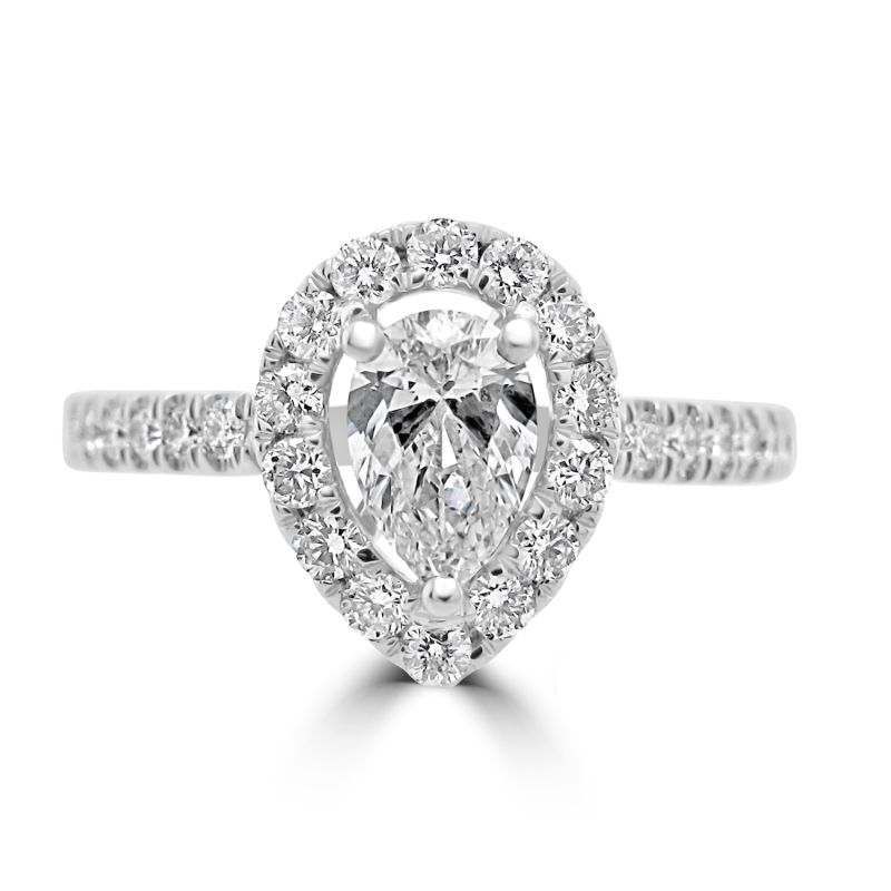 Platinum Pear Cut Diamond Halo Engagement Ring 0.78ct