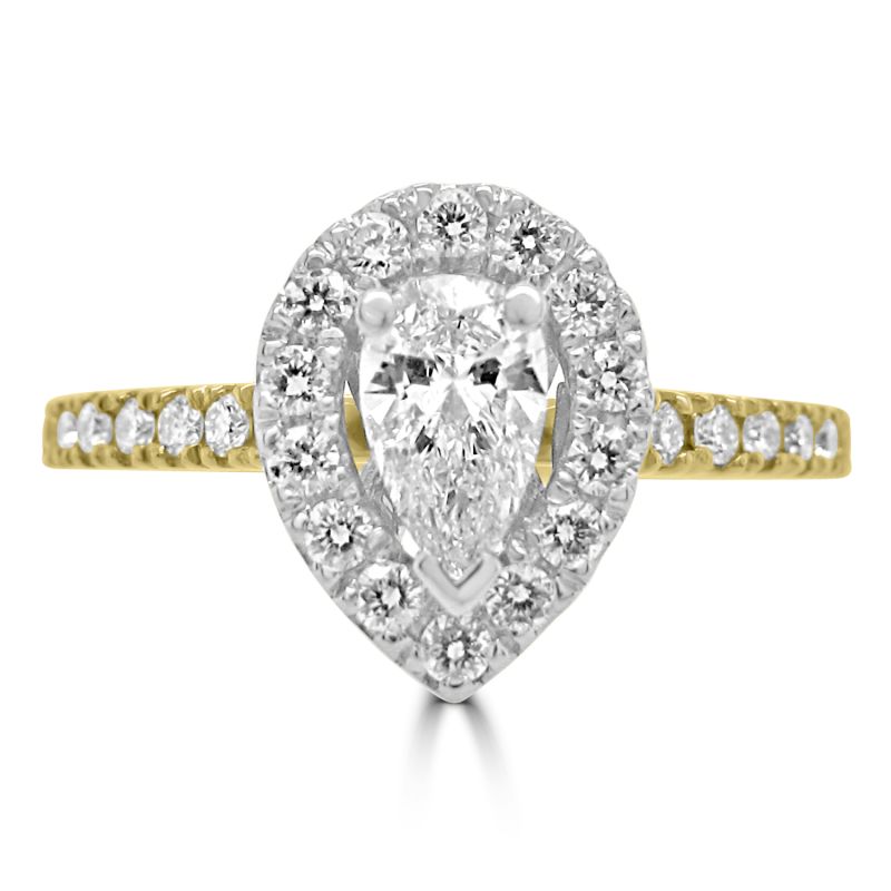 18ct Yellow Gold Pear Cut Diamond Halo Engagement Ring 0.78ct