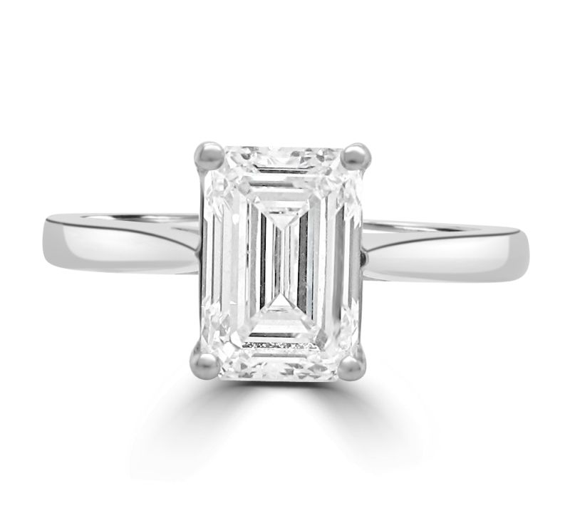 Platinum Emerald Cut Diamond Solitaire Engagement Ring 1.58ct