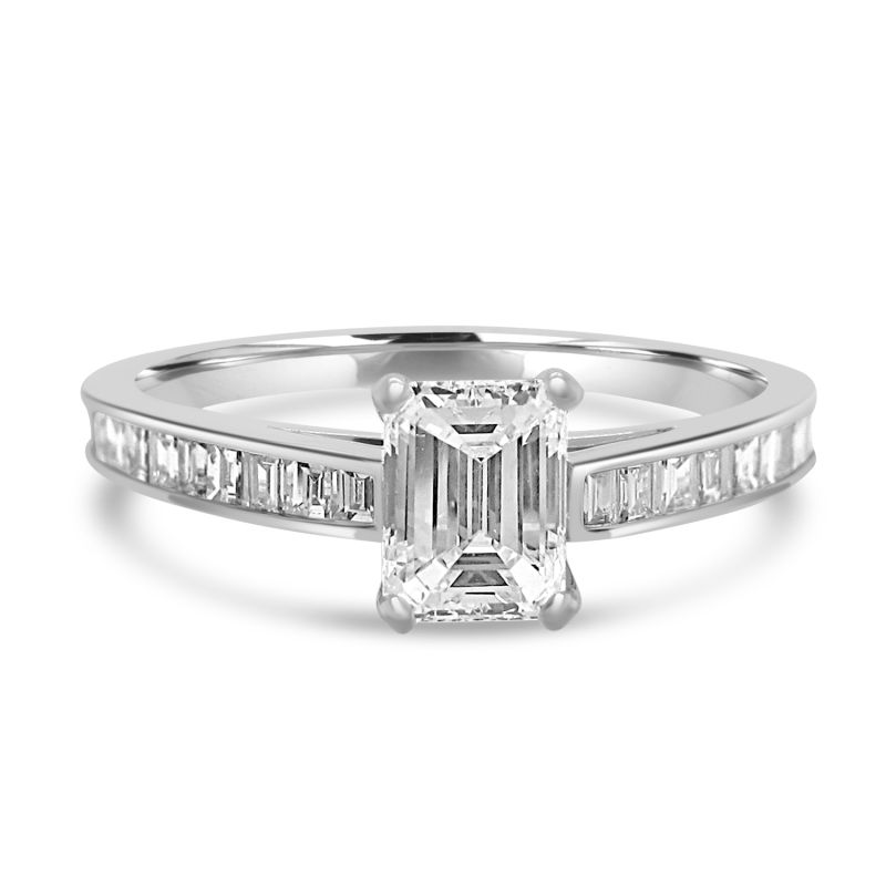 Platinum Emerald Cut Diamond Solitaire Engagement Ring 0.88ct