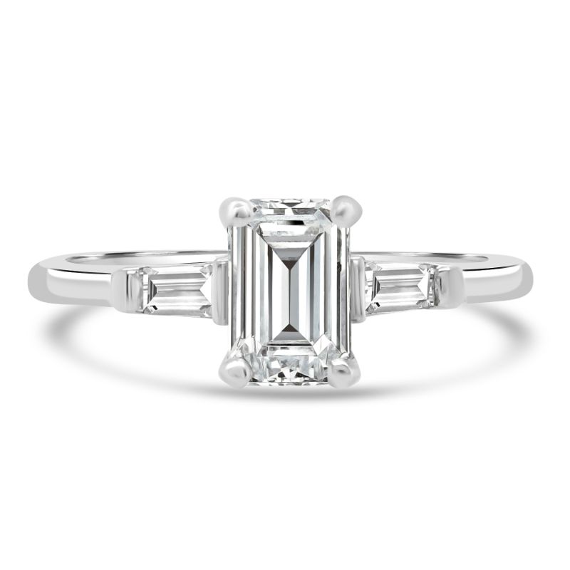 Platinum Emerald & Baguette Cut Diamond Engagement Ring 0.82ct