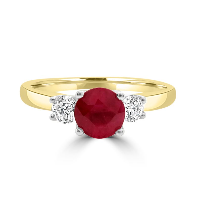 18ct Yellow Gold Ruby & Diamond 3 Stone Engagement Ring 0.22ct