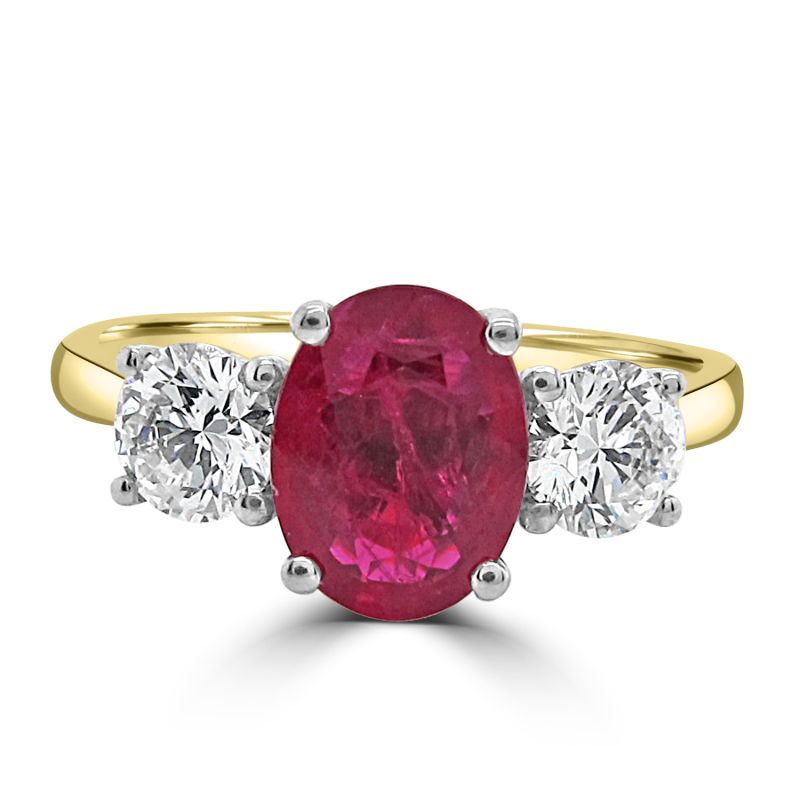 18ct Yellow Gold Ruby & Diamond 3 Stone Engagement Ring 0.64ct