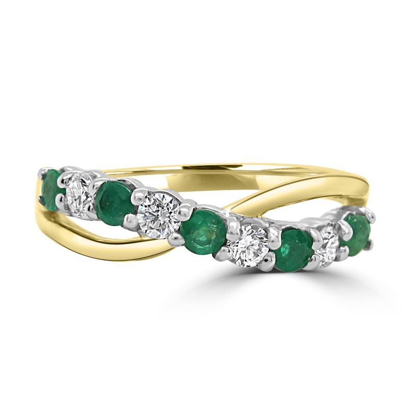 18ct Yellow Gold Emerald & Diamond 9 Stone Eternity Ring 0.22ct