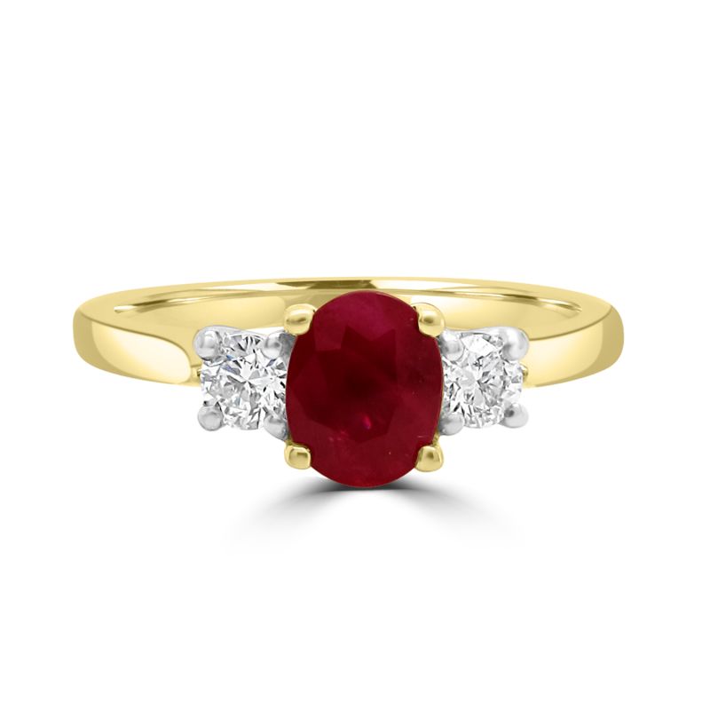 18ct Yellow Gold Ruby & Diamond 3 Stone Engagement Ring 0.22ct