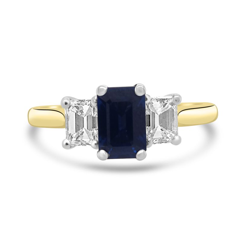 18ct Yellow Gold Sapphire & Diamond 3 Stone Engagement Ring 0.46