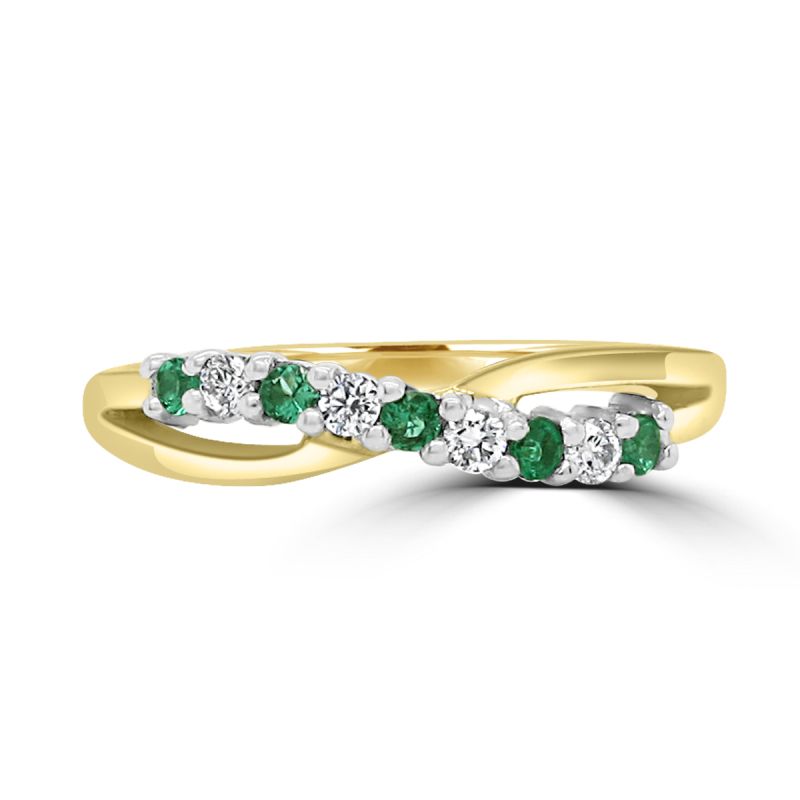18ct Yellow Gold Emerald & Diamond Crossover Eternity Ring 0.10