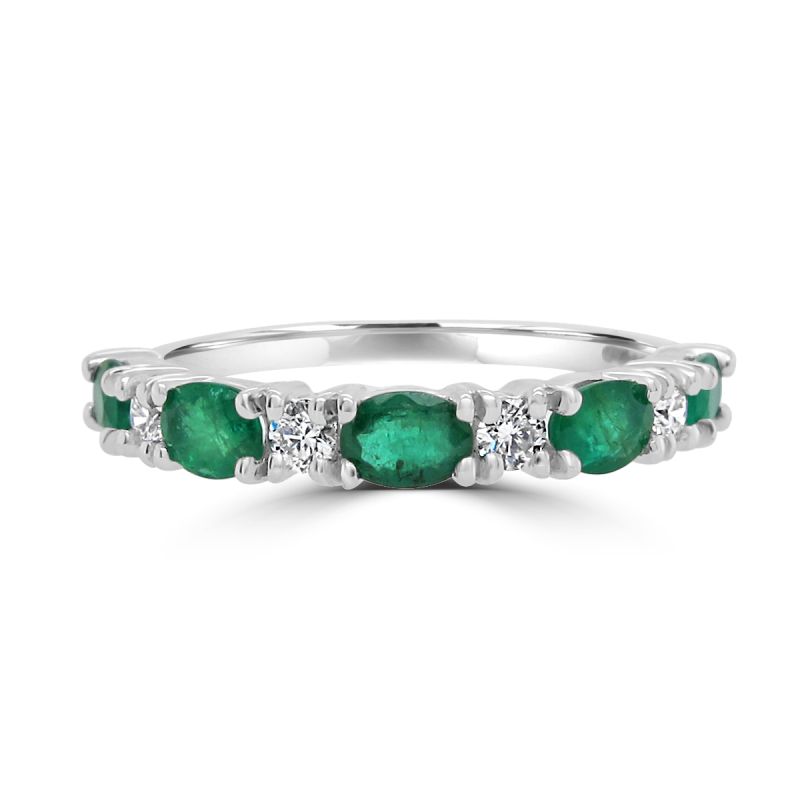 Platinum Emerald & Diamond 9 Stone Eternity Ring 0.17ct