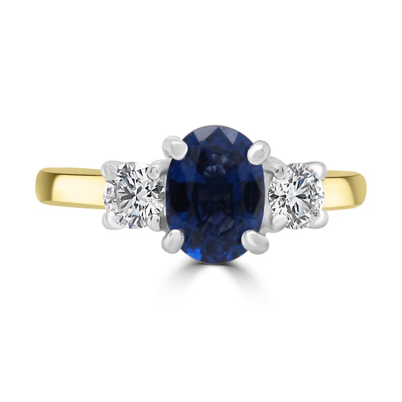 18ct Yellow Gold Sapphire & Diamond 3 Stone Ring 0.33ct