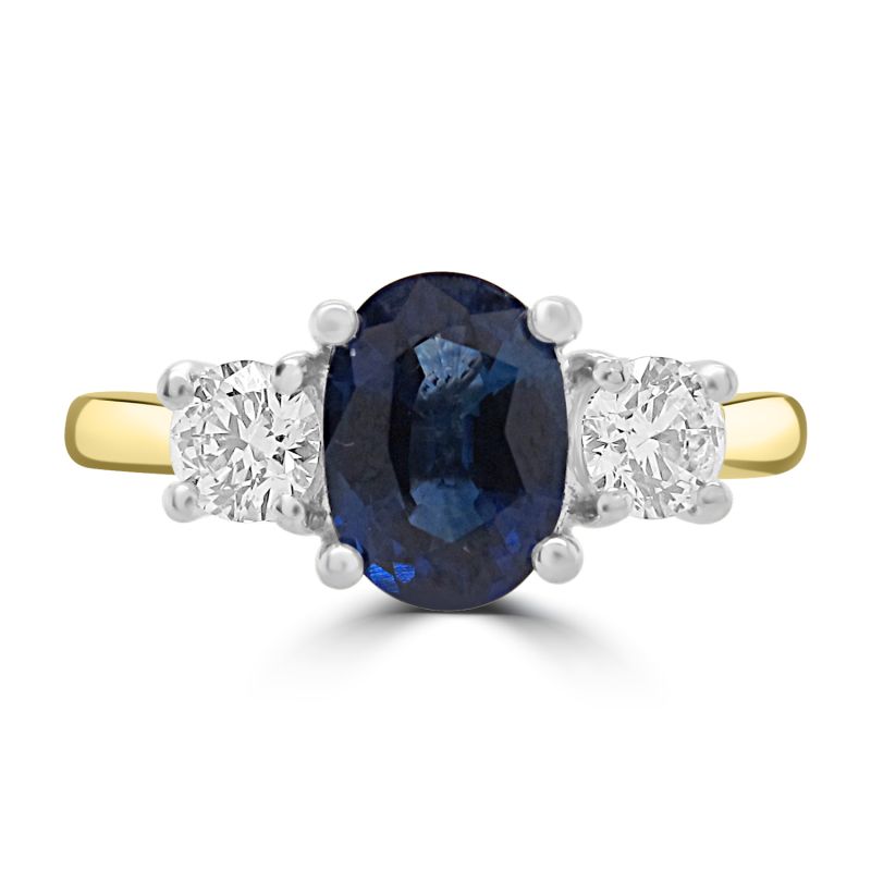18ct Yellow Gold Sapphire & Diamond 3 Stone Ring 0.42ct