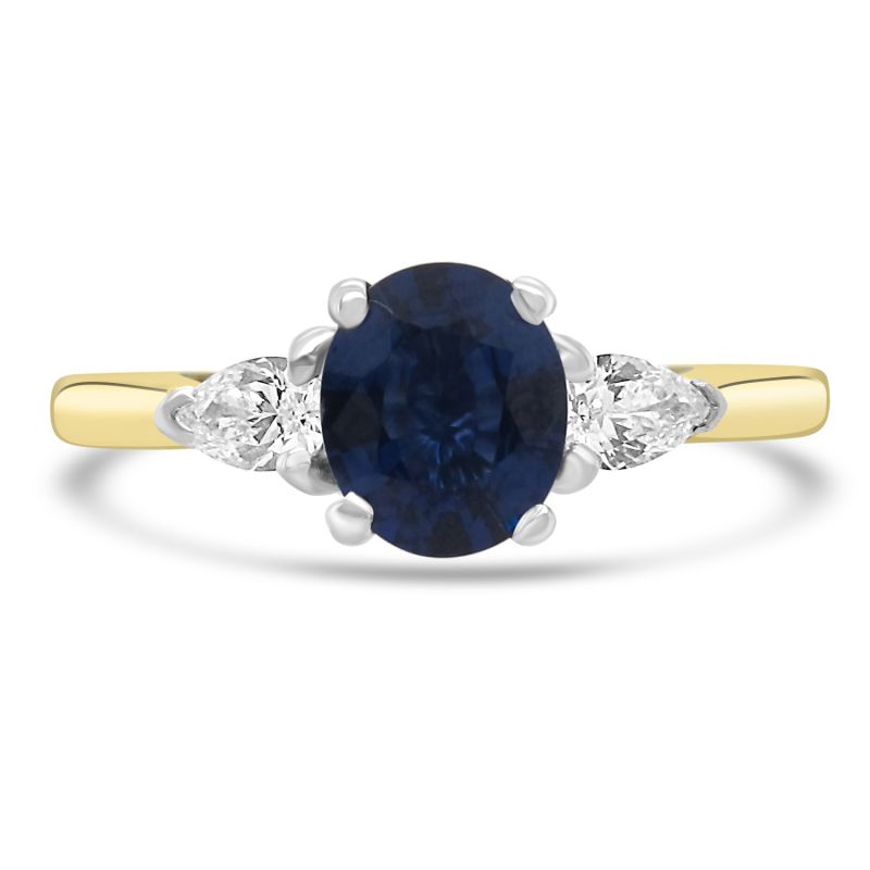 18ct Yellow Gold Sapphire & Diamond 3 Stone Engagement Ring 0.19