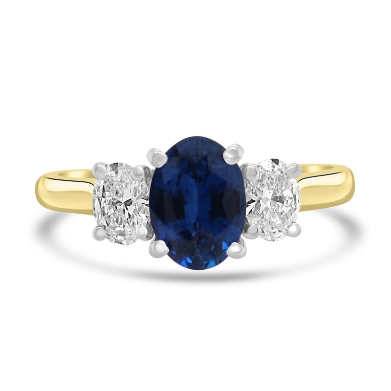 18ct Yellow Gold Sapphire & Diamond 3 Stone Engagement Ring 0.37