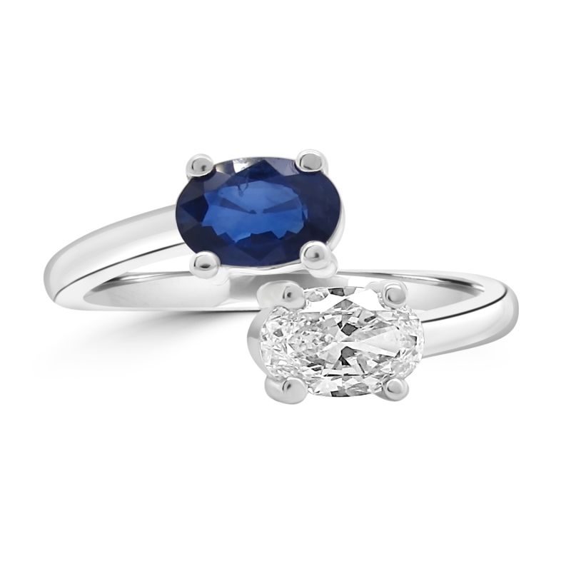 Platinum Sapphire & Diamond 2 Stone Engagement Ring 0.39ct