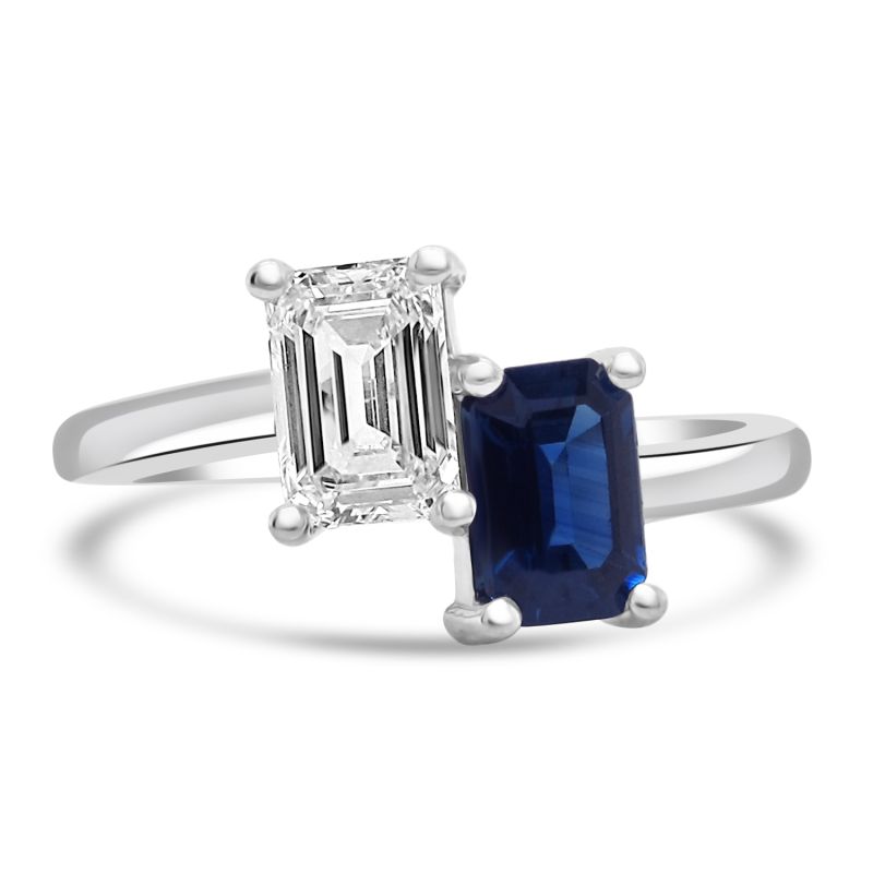 Platinum Sapphire & Diamond 2 Stone Engagement Ring 0.60ct